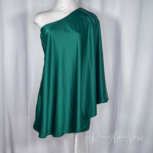 TCEC Dresses & Skirts - TCEC Satin Draped One Shoulder Mini Dress Green NWT